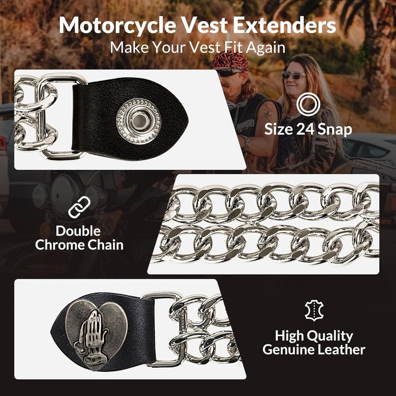 Mirthcos Motorcycle Vest Extenders for Men & Women - 4 PCS Leather Vest Extensions for Biker - Durable Double Chrome Chains - Image 2